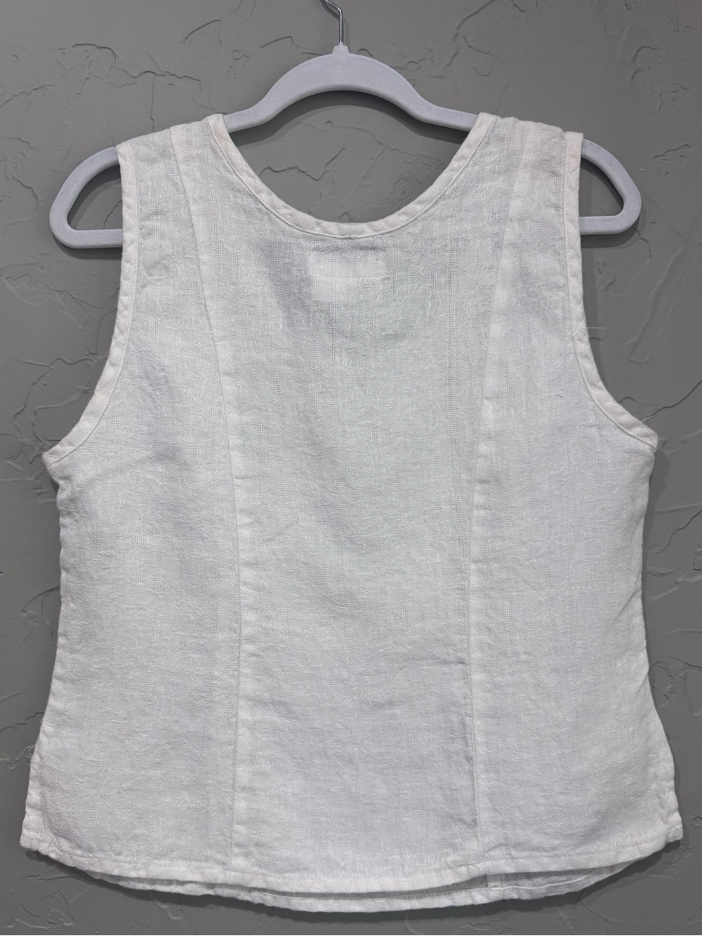 FLAX 100% Linen White Scoop Neck Tank Top Shell Small Lagenlook Coastal - Picture 3 of 8
